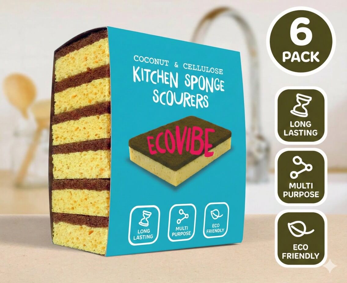 Natural Coconut & Cellulose Sponge Scourers (Pack of 6)